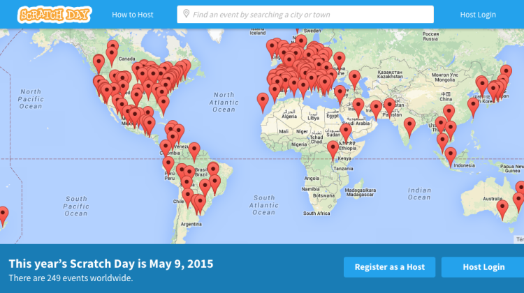 Mapa de eventos Scartch Day en todo el mundo. Scratch Day se celebra en todo el mundo como un día de acercamiento al ámbito de la programación a través de Scratch.