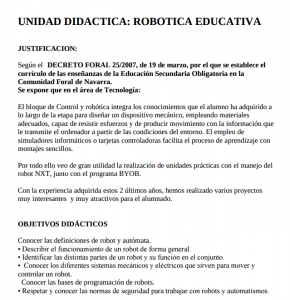 Unidad didáctica Robótica Educativa IESO Roncal