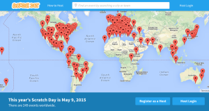 Mapa de eventos Scartch Day en todo el mundo. Scratch Day se celebra en todo el mundo como un día de acercamiento al ámbito de la programación a través de Scratch.