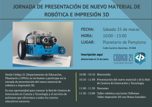 Invitación jornada presentación materiales robótica educativa e impresión 3D